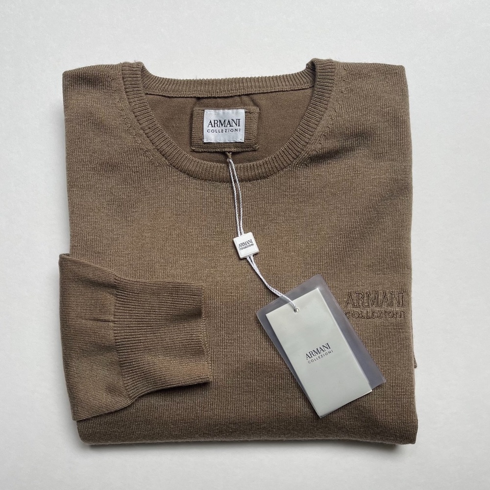 Armani Collezioni Men’s Brown Crew Neck Sweater